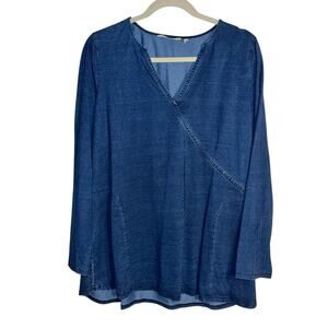 Soft Surroundings Denim Blue Wrap Front Tunic Top Size Large | Lyocell Blend